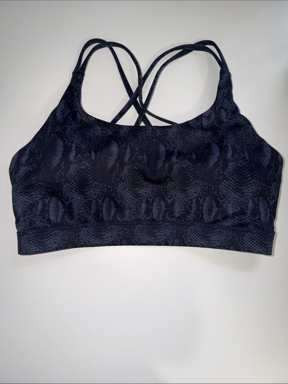 Crisscross Back Snake-Print Low-Support Sports Bra — Black